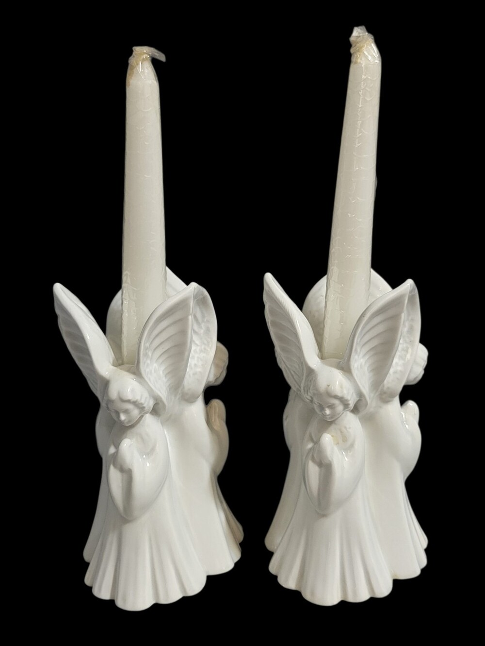Vintage Pair Fitz and Floyd Praying Angels Candleholders with Candles Box Japan